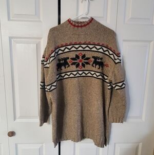 VINTAGE EDDIE BAUER 1990S. NORDIC REINDEER SWEATER. WOOL/SILK BLEND. XXL